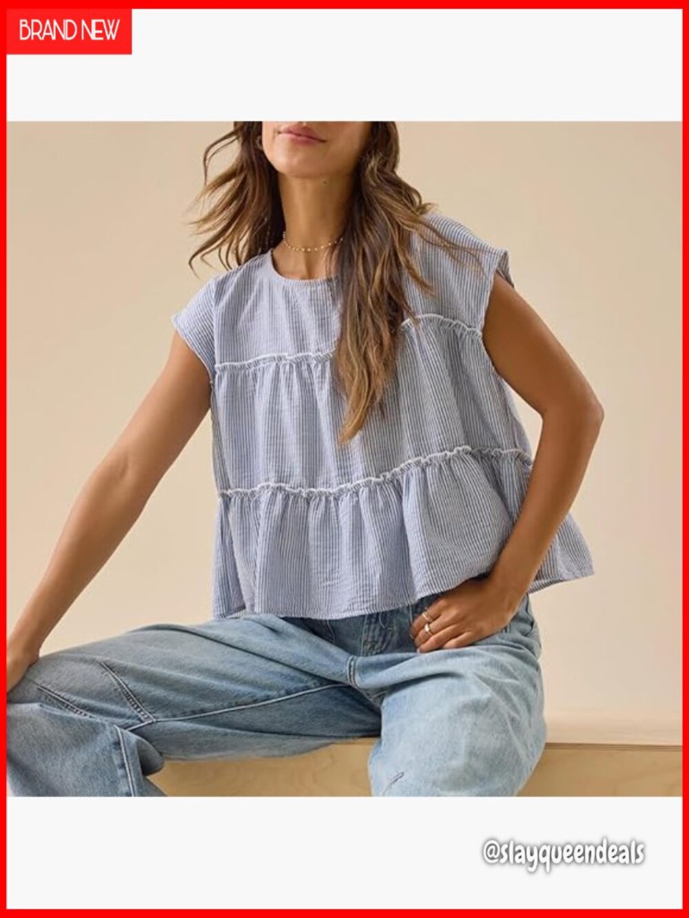 Flowy Peplum Crop Tee with Ruffle Hem Cap Sleeve Blouse - Picture 5 of 6